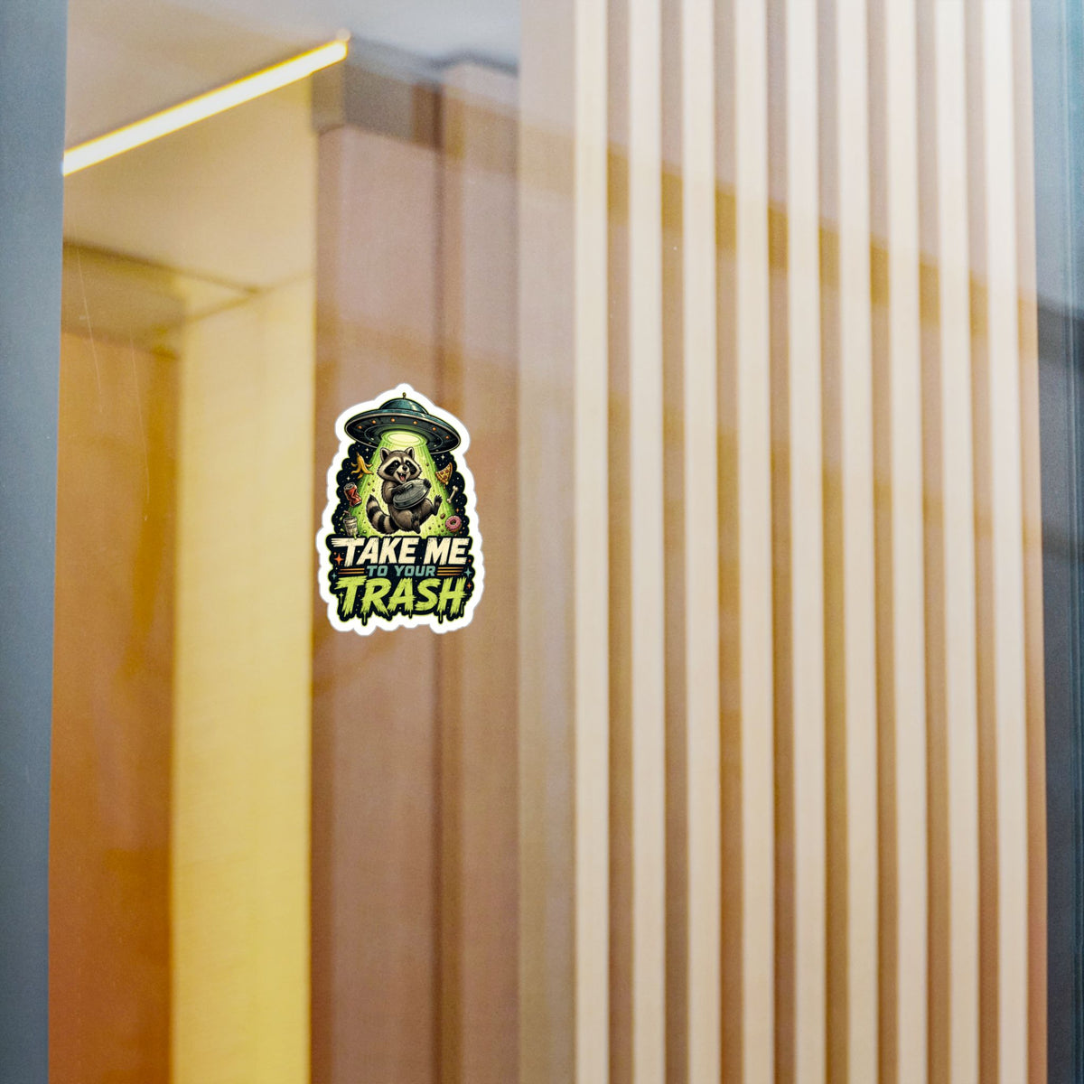 Take Me to Your Trash Raccoon UFO Kiss-Cut Vinyl Sticker