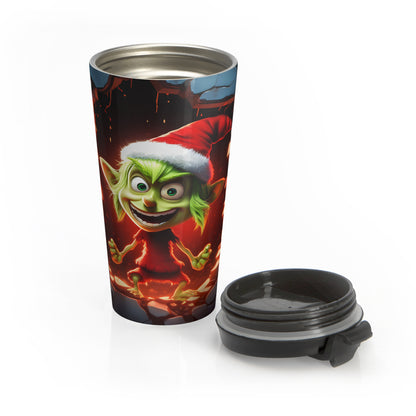Mischievous Christmas Elf Stainless Steel Travel Mug