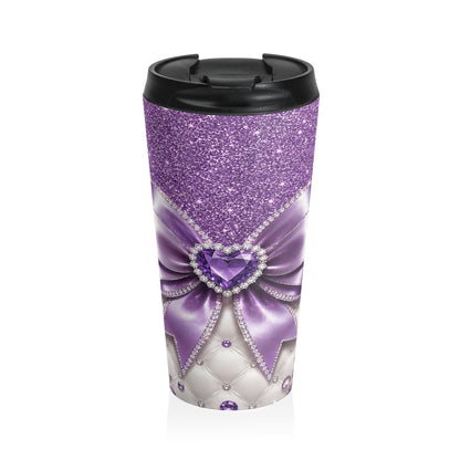 Purple Glam Heart & Bow Stainless Steel Travel Mug