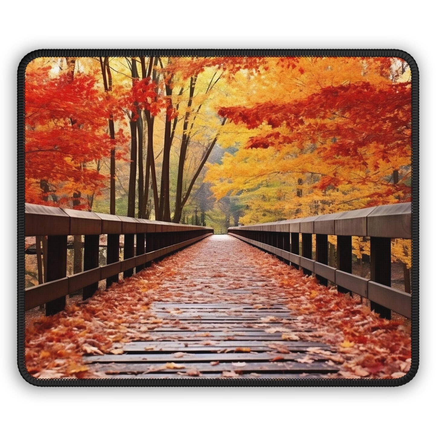 Autumn Forest Bridge Mouse Pad