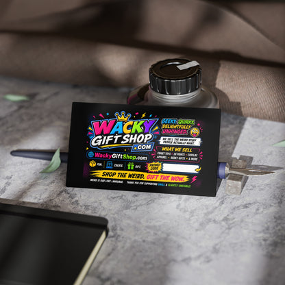 Wacky Gift Shop Business Cards — Bright Neon Promotional Card for Quirky Retail & Events