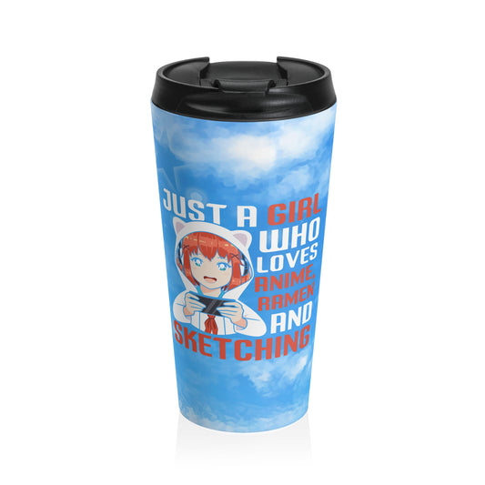 Just a Girl Who Loves Anime Stainless Steel Travel Mug – 15oz