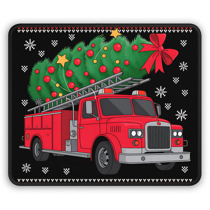 Christmas Fire Truck Mouse Pad