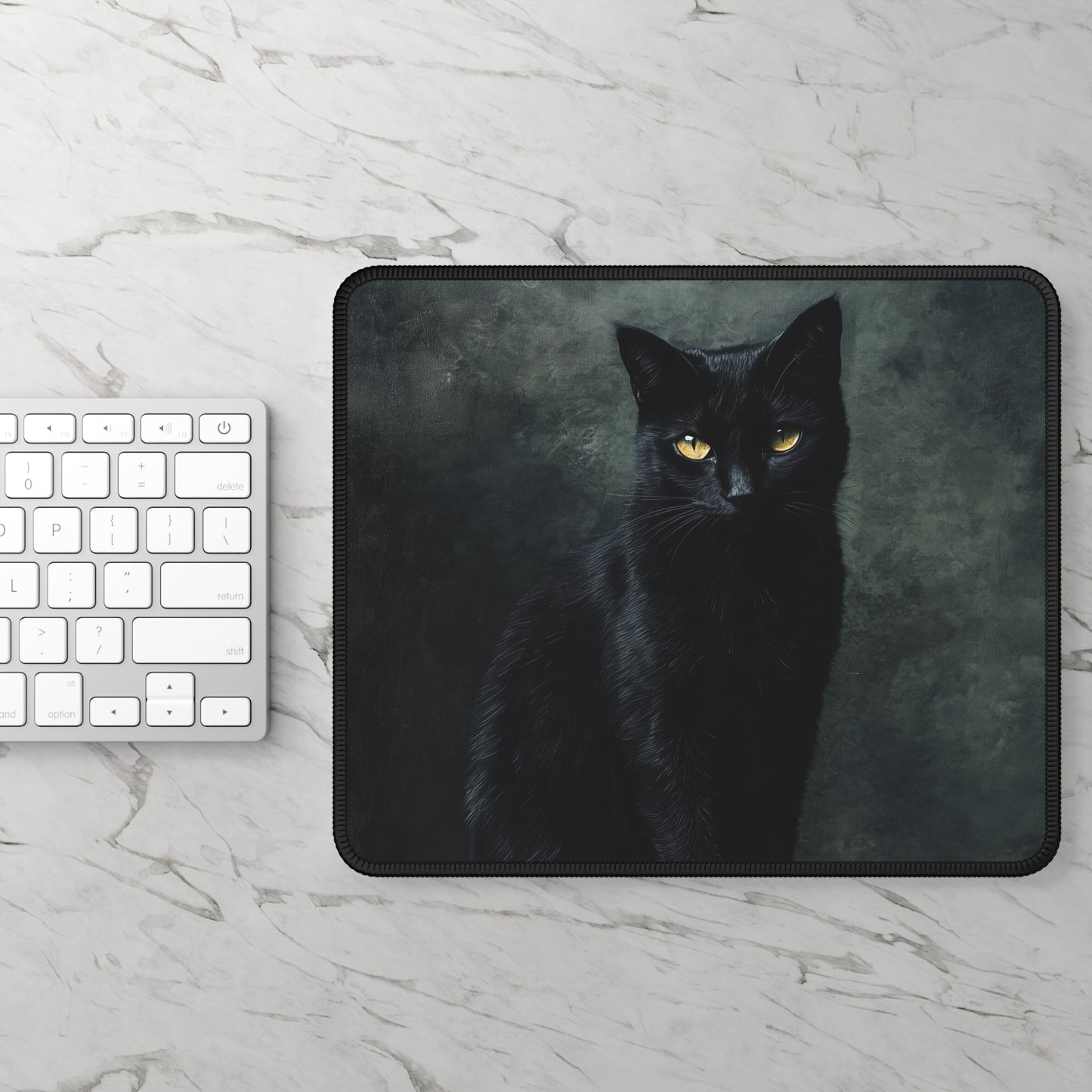 Midnight Black Cat Mouse Pad