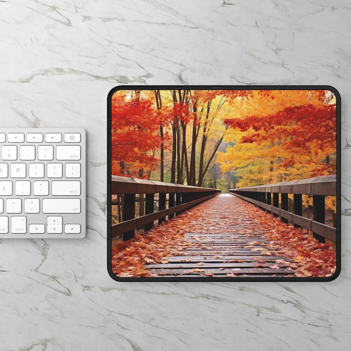 Autumn Forest Bridge Mouse Pad