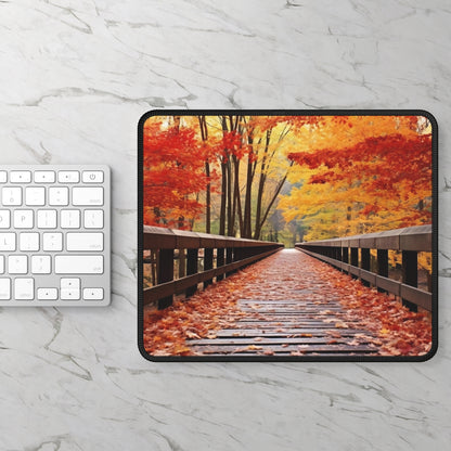 Autumn Forest Bridge Mouse Pad