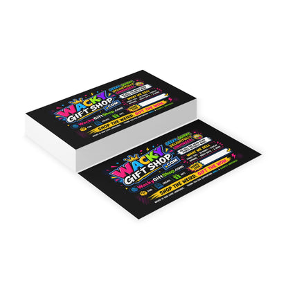 Wacky Gift Shop Business Cards — Bright Neon Promotional Card for Quirky Retail & Events