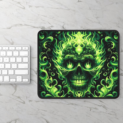 Neon Flame Skull Mouse Pad