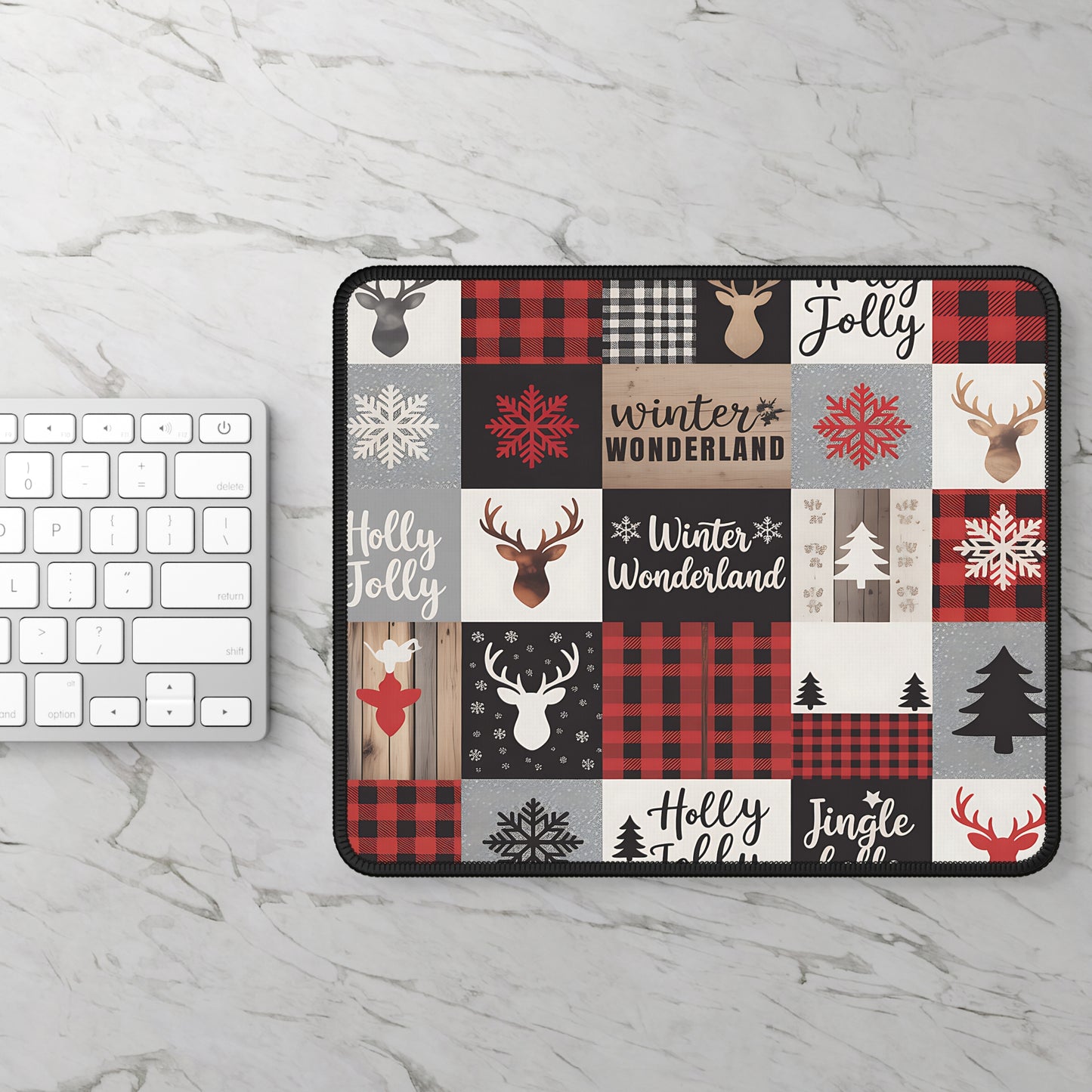 Rustic Christmas Patchwork Mouse Pad