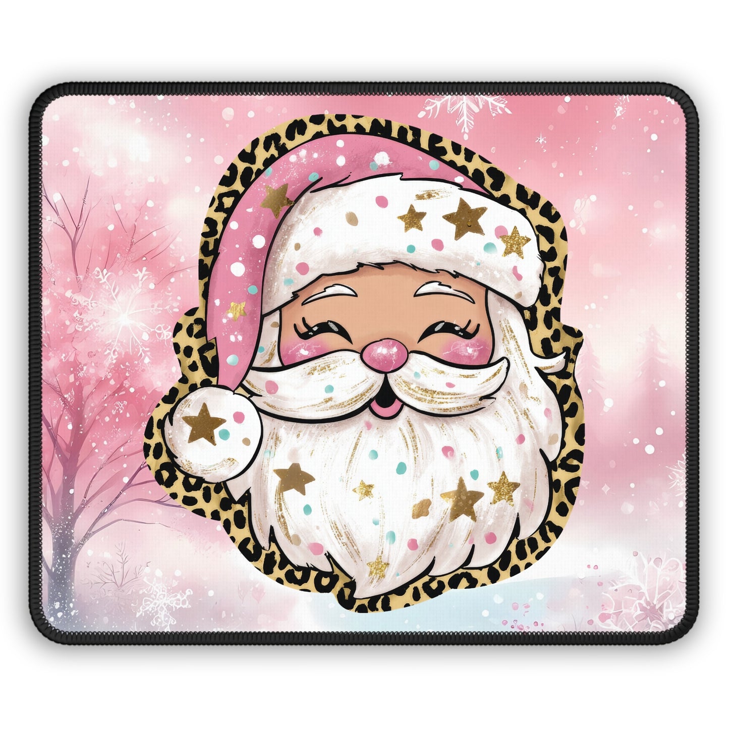 Pink Leopard Santa Mouse Pad