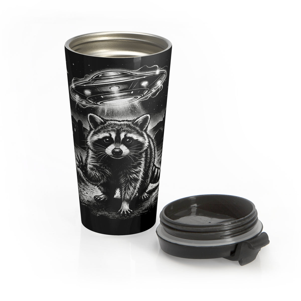 Alien Abduction Raccoon Stainless Steel Travel Mug
