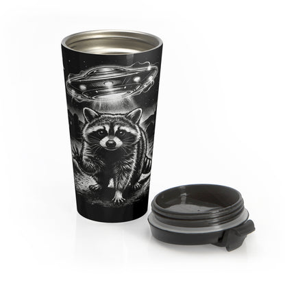 Alien Abduction Raccoon Stainless Steel Travel Mug