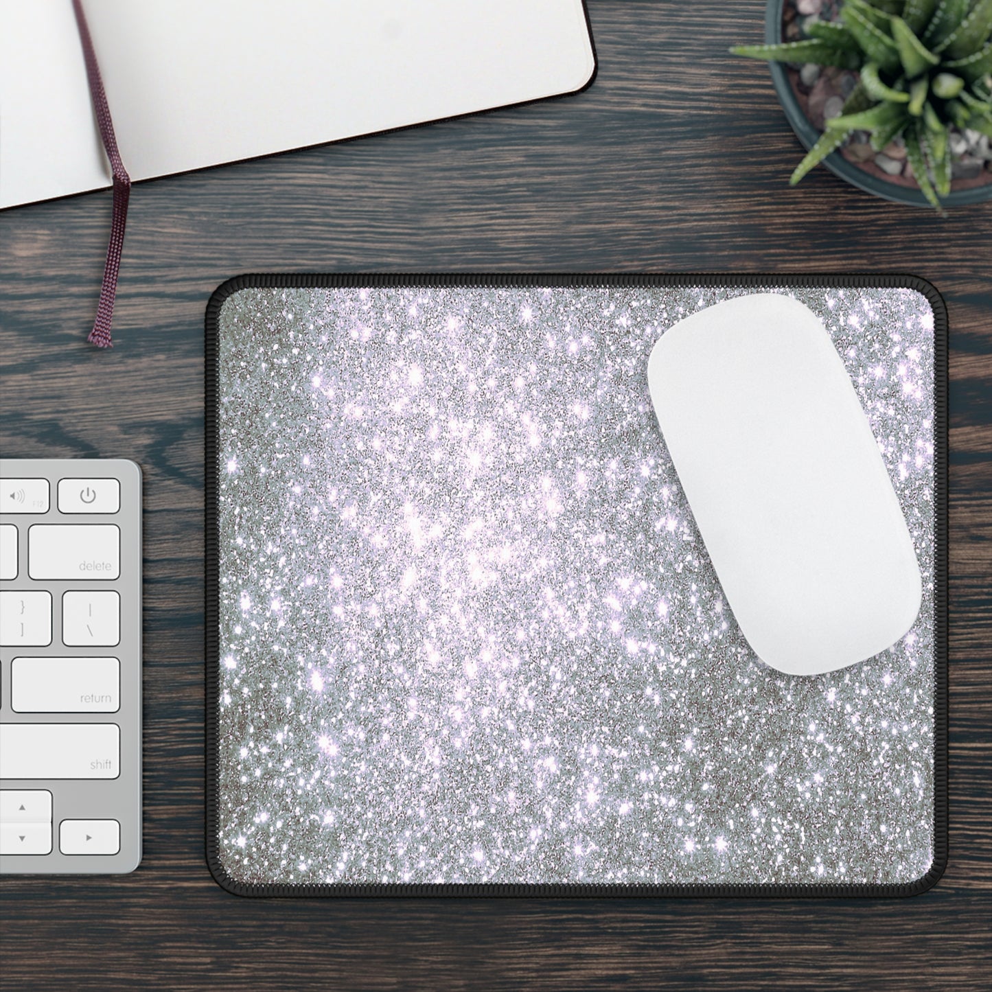 Silver Stardust Sparkle Mouse Pad