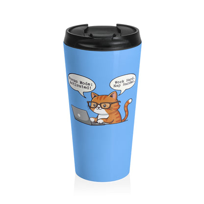 Focus Mode Activated! Funny Cat Stainless Steel Travel Mug (15oz)