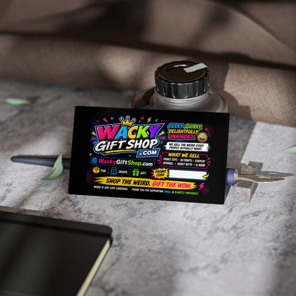 Wacky Gift Shop Business Cards — Bright Neon Promotional Card for Quirky Retail & Events