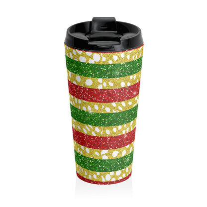 Holiday Glitter Stripes Travel Mug