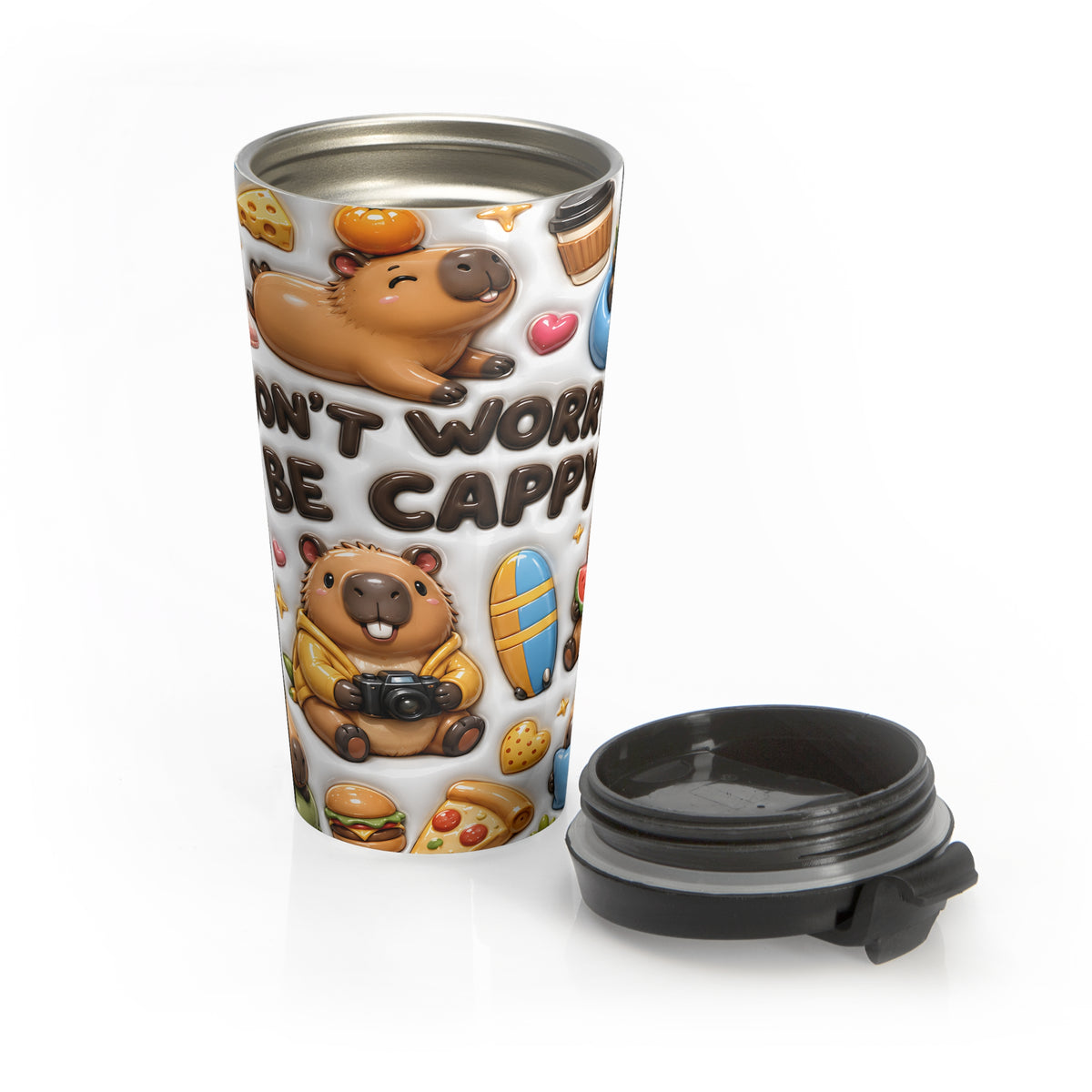 Don’t Worry, Be Cappy Capybara Stainless Steel Travel Mug