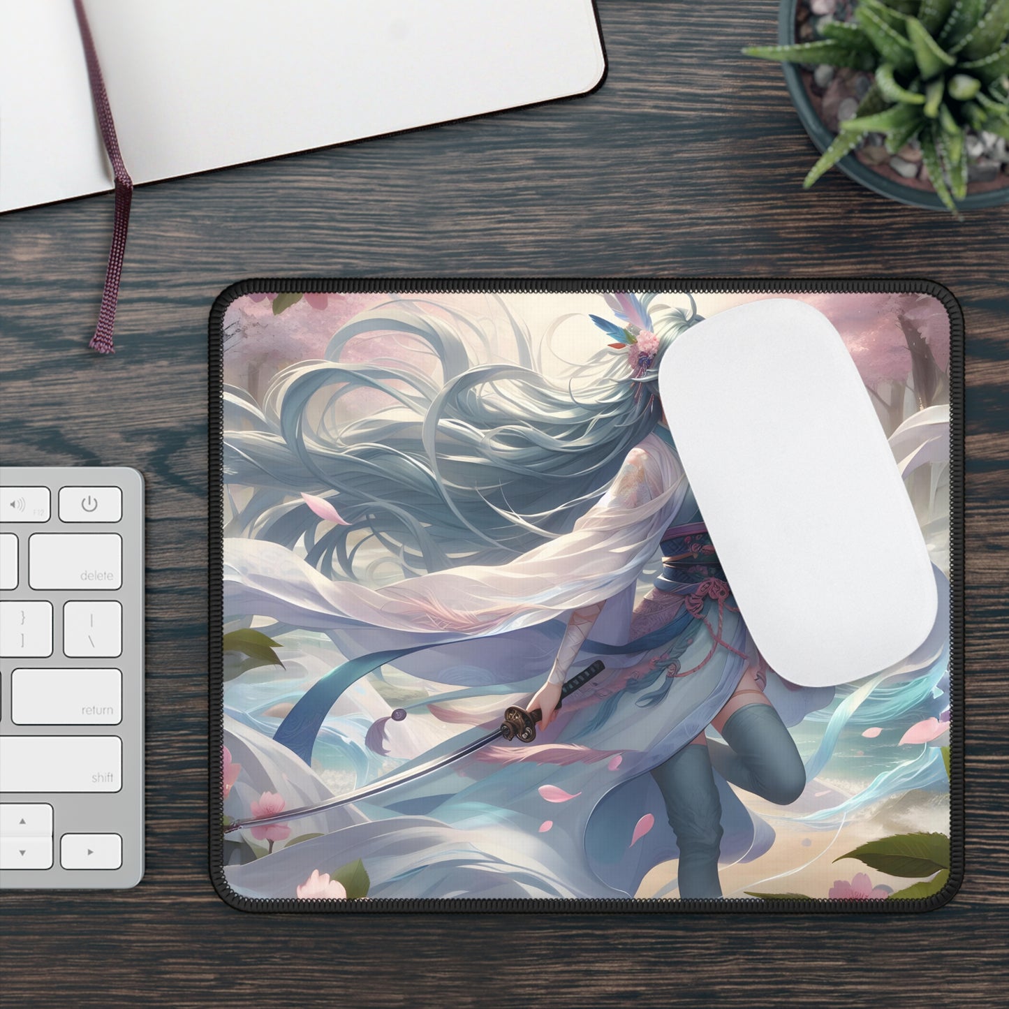 Cherry Blossom Samurai Maiden Mouse Pad
