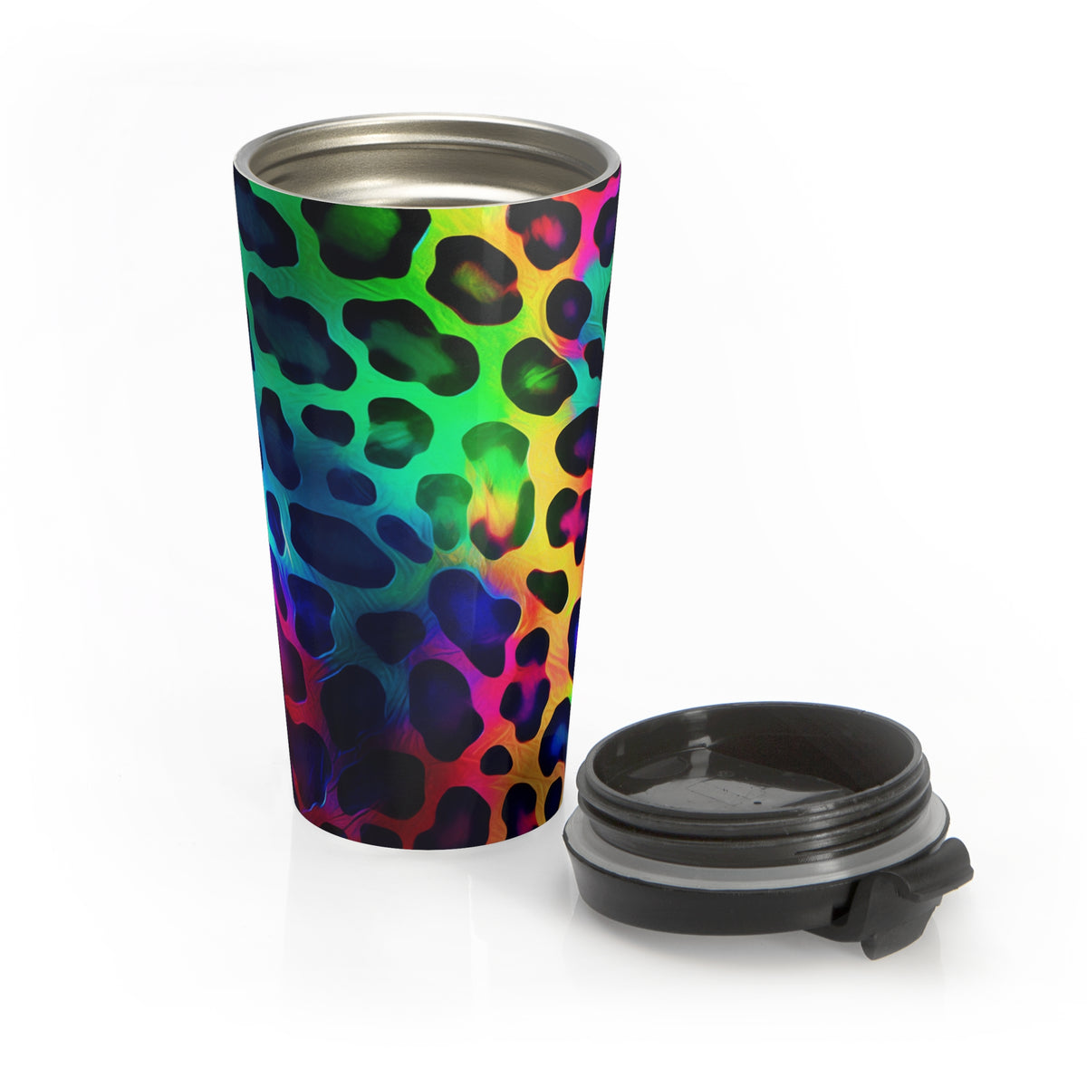 Neon Rainbow Leopard Stainless Steel Travel Mug