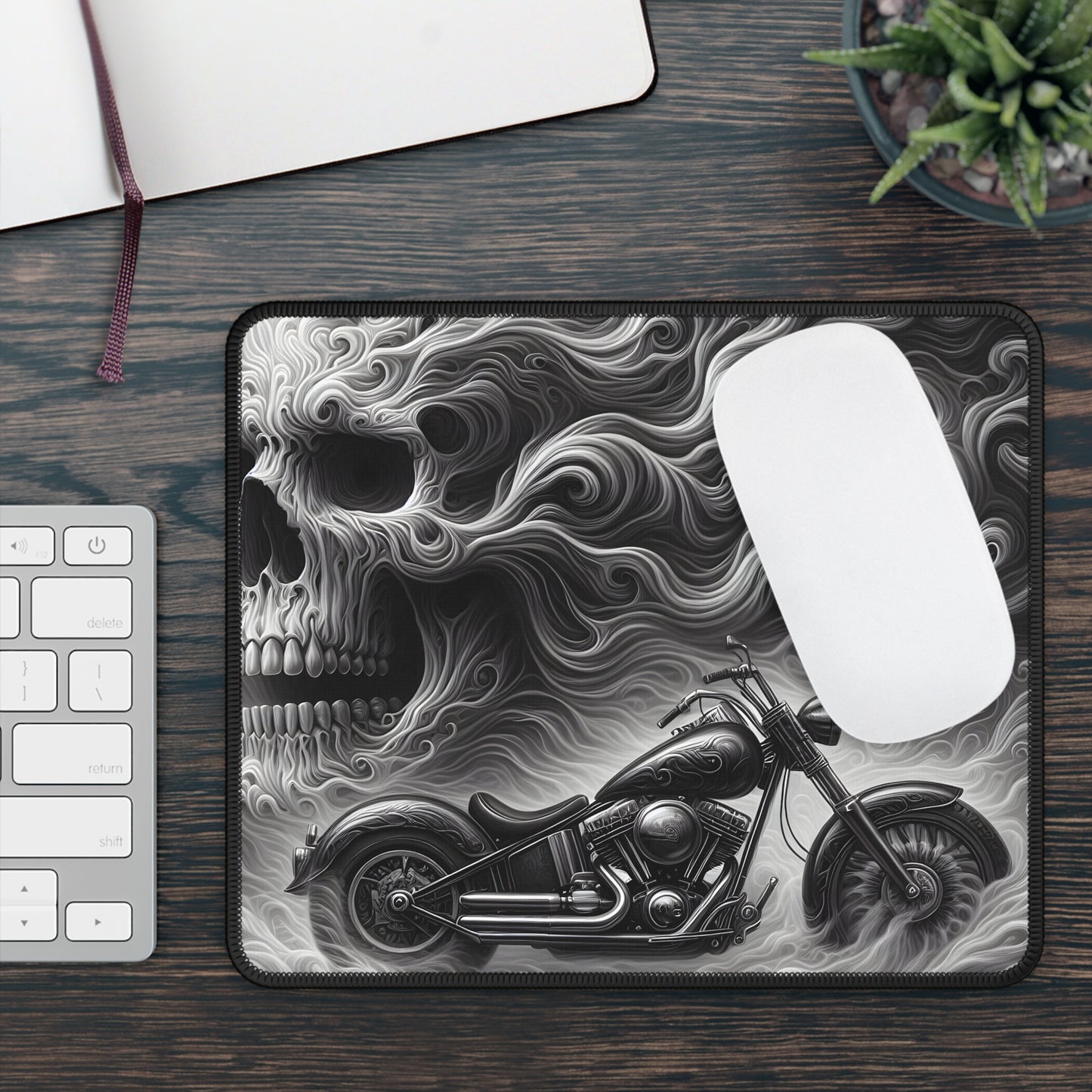 Smoke and Steel Skull Rider Mouse Pad
