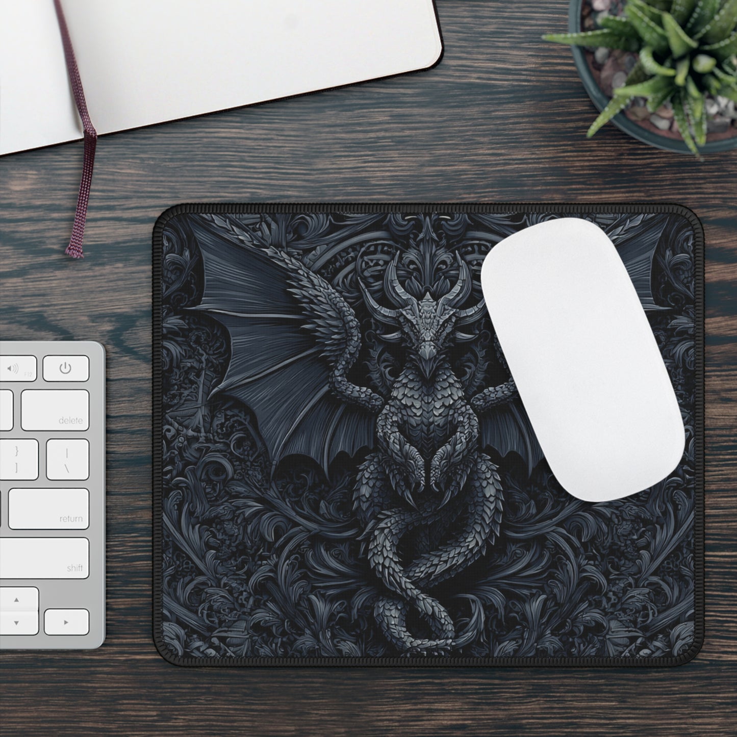 Midnight Obsidian Dragon Mouse Pad