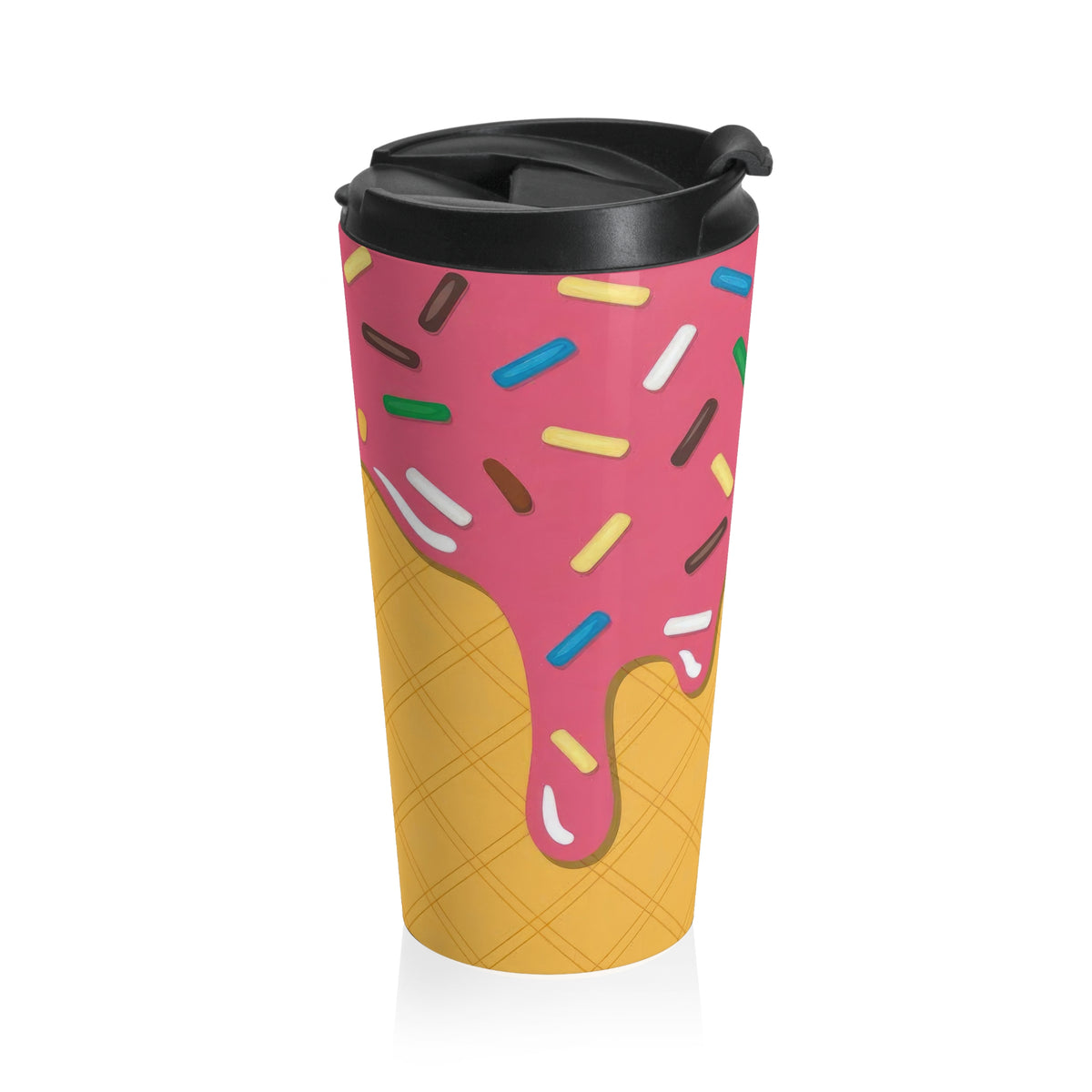 Pink Sprinkle Drip Waffle Cone Stainless Steel Travel Mug