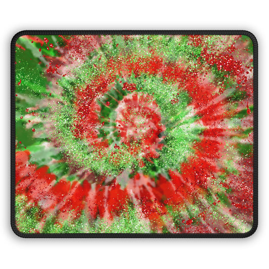 Christmas Tie-Dye Glitter Mouse Pad – 9x7 Neoprene Desk Mat with Red and Green Spiral Design